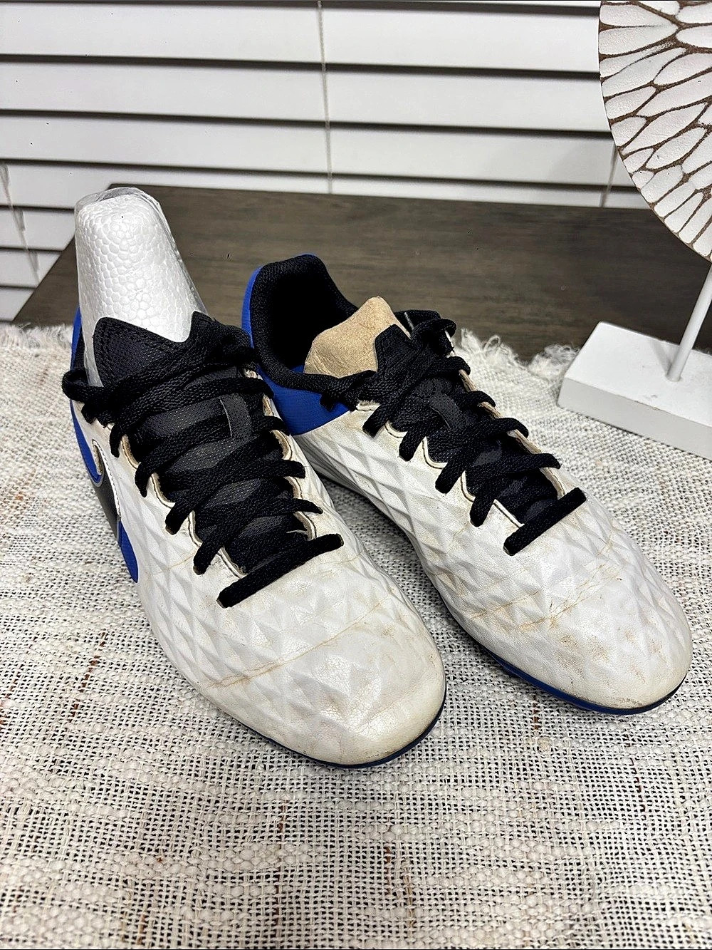 Nike Tiempo Soccer Cleats White Blue US 4Y